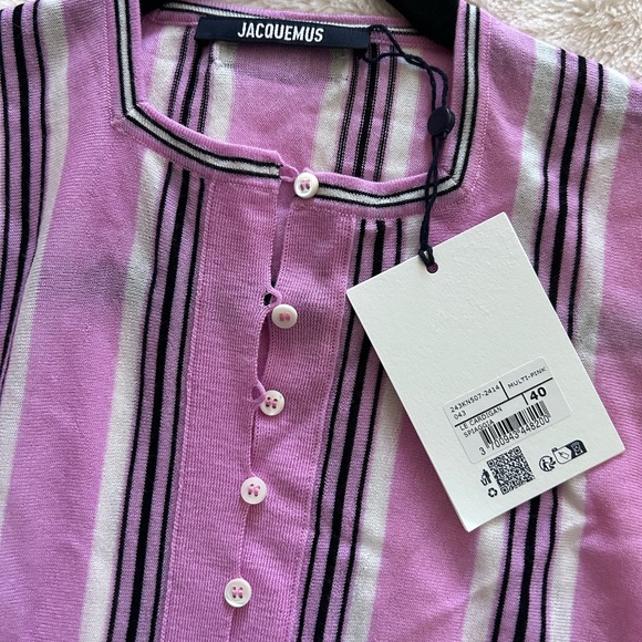 NWT Jacquemus Spiaggia Cropped Wool Cardigan Sweater 40 US8 in Pink Multi - Picture 16 of 17